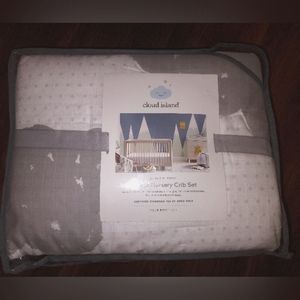 Cloud Island 4 Piece White Grey Neutral Boy or Girl Crib Nursery Set NEW!